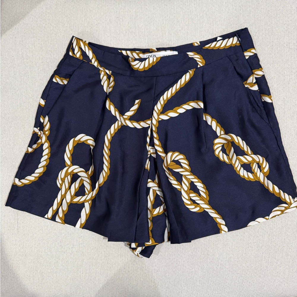 Zara Blue and Gold Rope Pattern Shorts - Picture 4 of 8